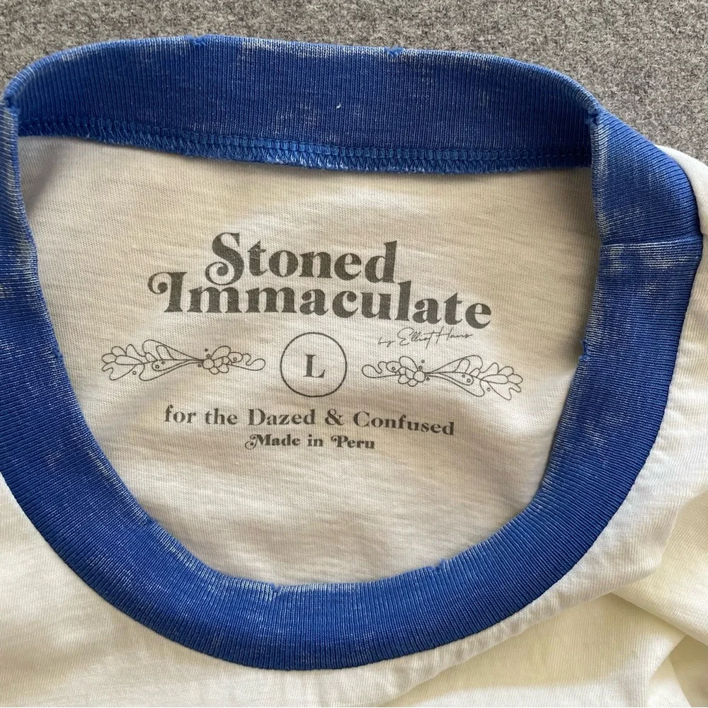 NWOT Stoned Immaculate West Coast Love Ringer Tee - White and Blue Large Cotton - Picture 6 of 8